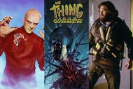 James Arness in The Thing From Another World (1951); The cover of "The Thing from Another World" #1 by Chuck Pfarrer; Kurt Russell in The Thing (1982)