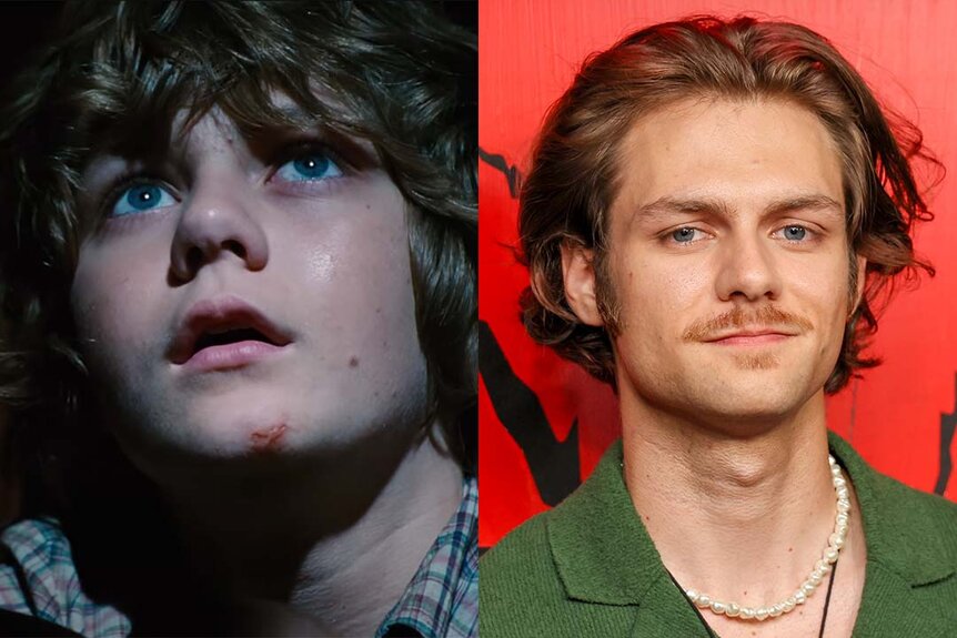 A split of Ty Simpkins in Jurassic World (2015) and Ty Simpkins in 2023