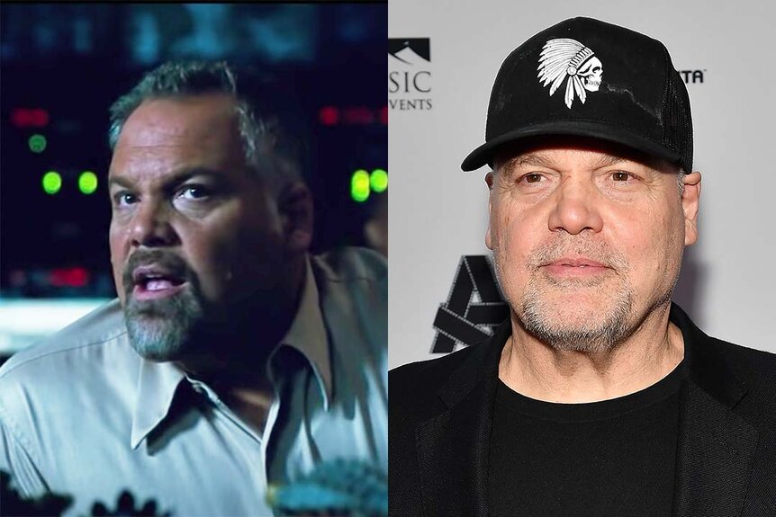 A split of Vincent D'Onofrio in Jurassic World (2015) and Vincent D'Onofrio in 2023.