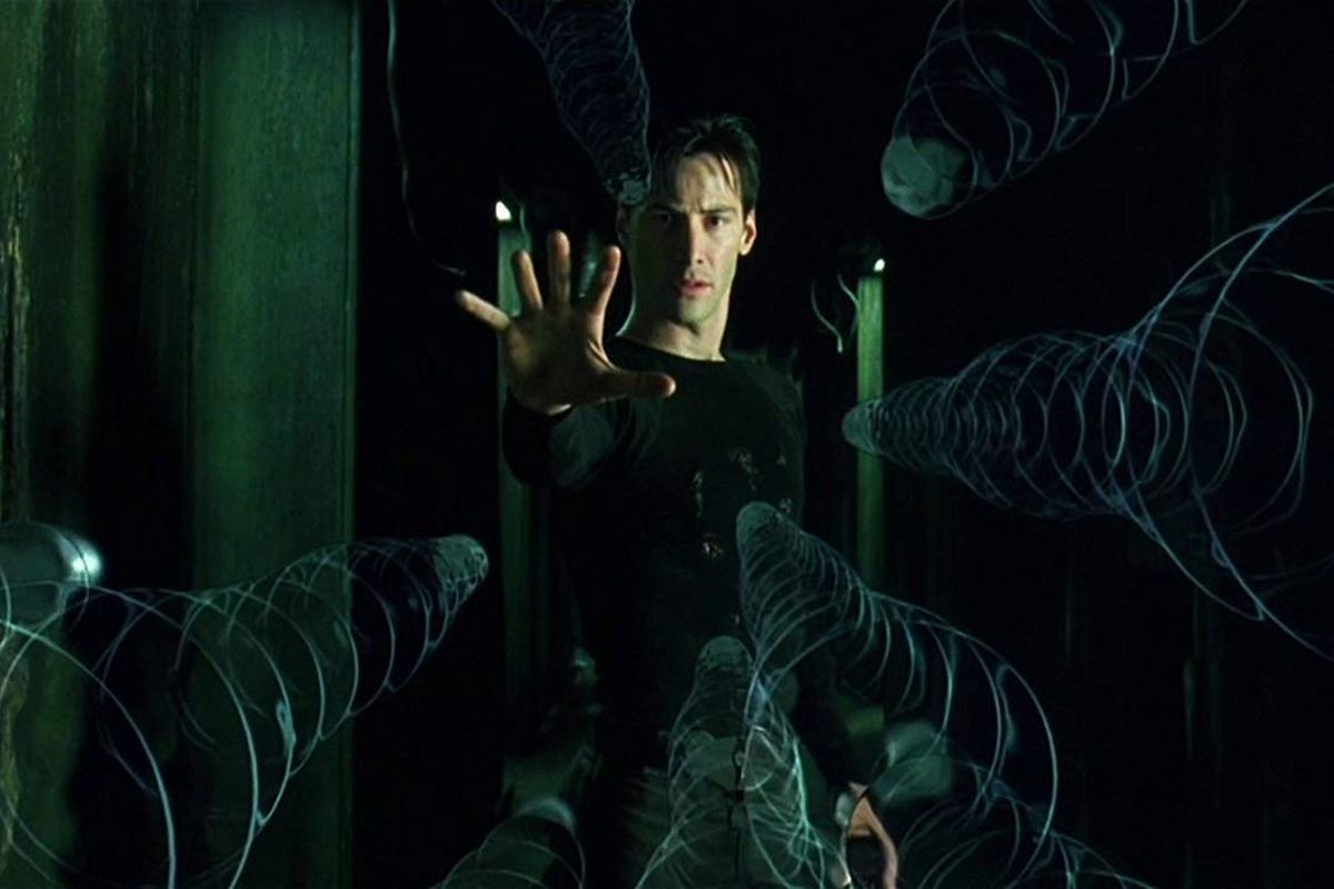 In The Matrix (1999) Neo stores his computer files in a book called  Simulacra & Simulation. Written by the philosopher Jean Baudrillard, it  focuses on the subject of reality as a simulation. 