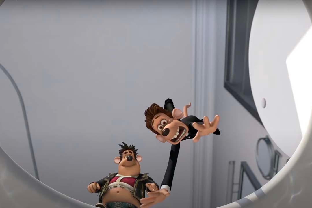 Roddy (Hugh Jackman) falling into a toilet in Flushed Away (2006)