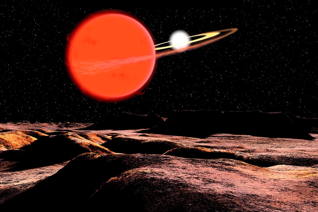 Red giant consuming white dwarf