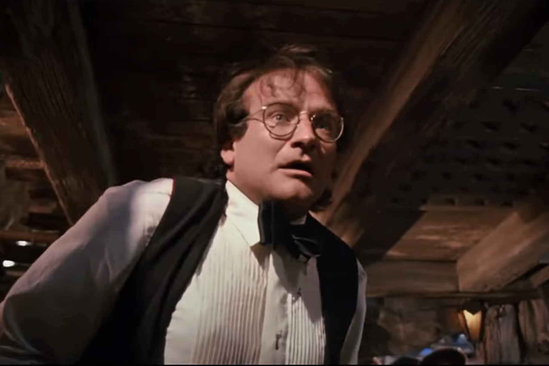 Peter Pan (Robin Williams) appears afraid in HOOK (1991).