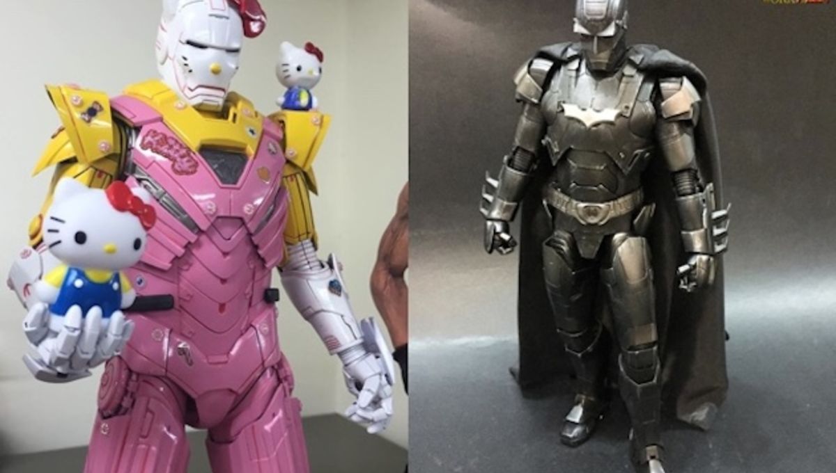 Iron Man action figures modified with Hello Kitty, Spawn, Alien, and ...