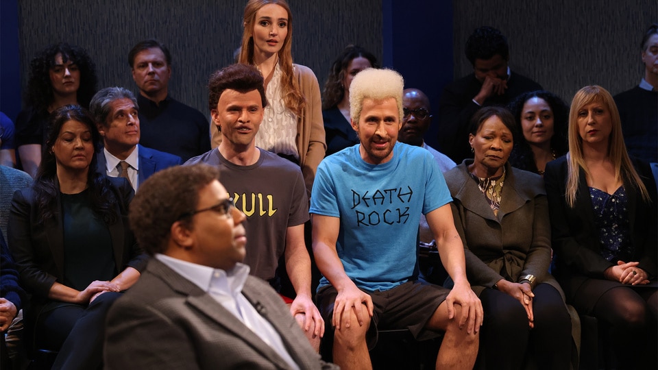 Ryan Gosling Chloe Fineman and Mikey Day during a sketch on Saturday Night Live Episode 1861