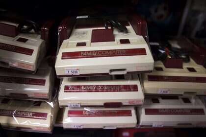 A stack of Nintendo Famicom consoles