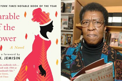 Octavia E. Butler author photo and The Parable of the Sower Cover