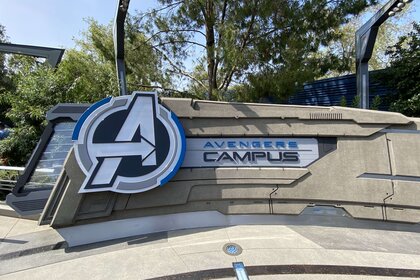 Avengers Campus welcome sign