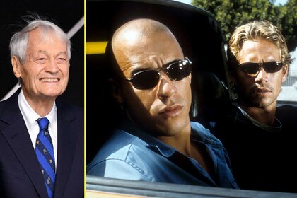 An image of Roger Corman smiling next to a still of Vin Diesel and Paul Walker in TheFast And The Furious