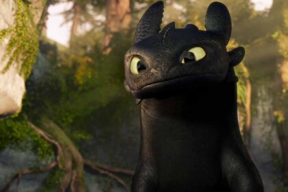 Toothless appears outside in How to Train Your Dragon (2010).