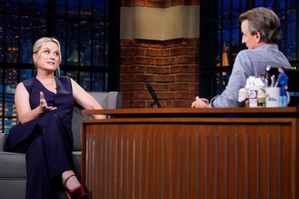 Amy Poehler during an interview with Seth Meyers on Late Night With Seth Meyers Episode 1526, on June 5, 2024.