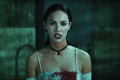 Jennifer Check (Megan Fox) wears a bloody white dress in Jennifer's Body (2009).