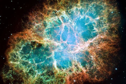 The Crab Nebula, the expanding debris from a supernova explosion, located about 6,500 light years from Earth. Credit: NASA, ESA, J. Hester and A. Loll (Arizona State University)