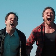 Ben Dalton (Scoot McNairy) and Paddy (James McAvoy) scream together in Speak No Evil (2024).