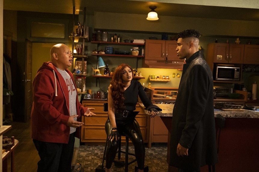 Reginald, Angela, and Maurice speak in a kitchen in Reginald the Vampire Episode 205.