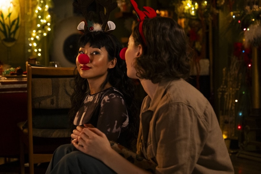 Nikki (Christin Park) wears a red clown nose on Reginald the Vampire Episode 207.
