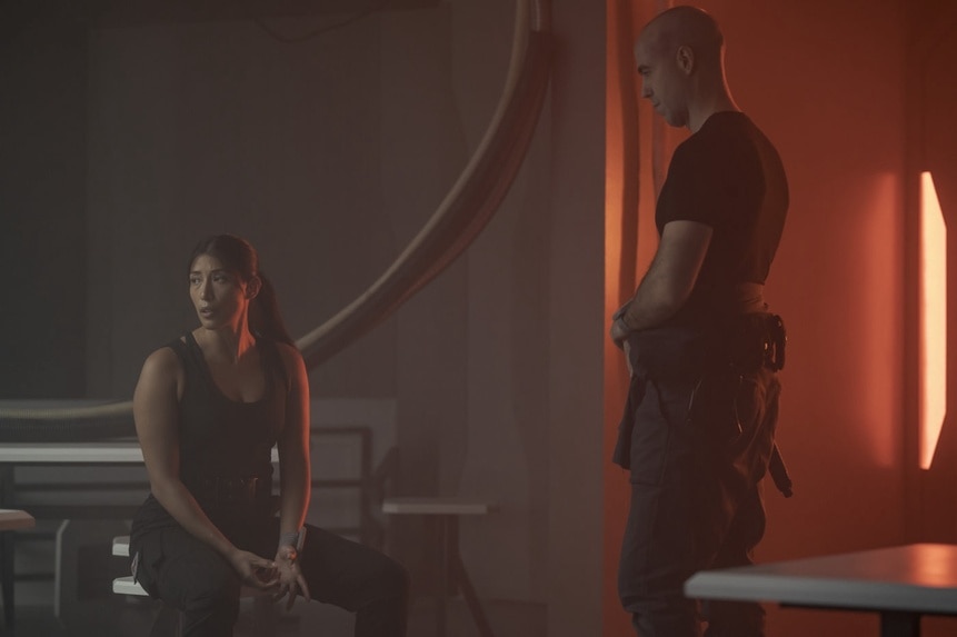 Kimi (Diana Bermudez) and Felix Strickland (Pavle Jerinic) appear in The Ark Episode 202.