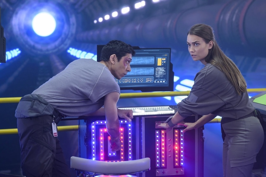 Eva Markovic (Tiana Upcheva) operates hardware on The Ark Episode 203.