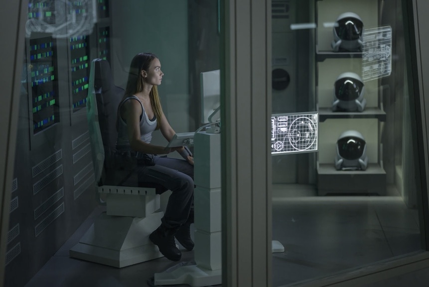 Eva Markovic (Tiana Upcheva) operates a computer in The Ark Episode 205.