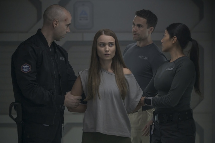 Eva Markovic (Tiana Upcheva) is detained on The Ark Season Episode 207.