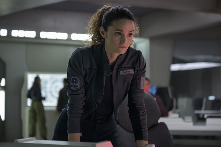 Lt. Sharon Garnet (Christie Burke) appears determined on The Ark Episode 209.