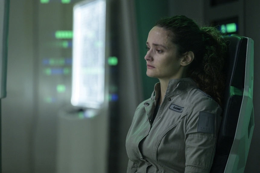 Lt. Sharon Garnet (Christie Burke) appears sad in The Ark Episode 210.