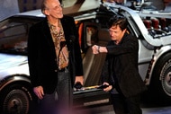 Christopher Lloyd (L) and Michael J. Fox