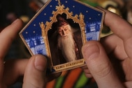 Hands hold a photo of Albus Dumbledore in Harry Potter and the Philosopher's Stone (2001).