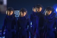 The crew of the Ark wears spacesuits in the dark on The Ark Episode 203.