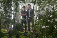 Lt. Spencer Lane (Reece Ritchie) and Lt. James Brice (Richard Fleeshman) stand amongst greenery on The Ark Episode 203.