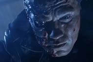 The Terminator (Arnold Schwarzenegger) appears with a half human half cyborg face in Terminator 2: Judgement Day (1991).