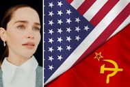 Emilia Clarke split with the American and Soviet Union Flag