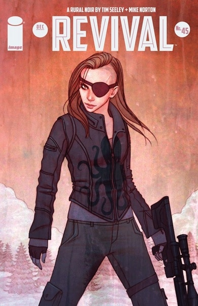 A woman with an eye patch holds a gun on the cover of Image Comics' Revival #38.