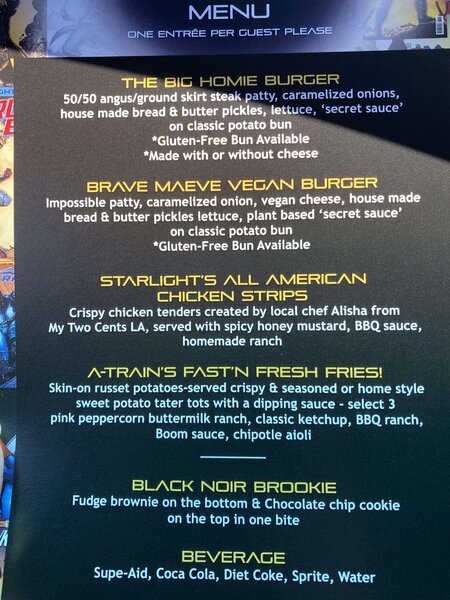 The Boys Planet Vought Experience in Hollywood Menu