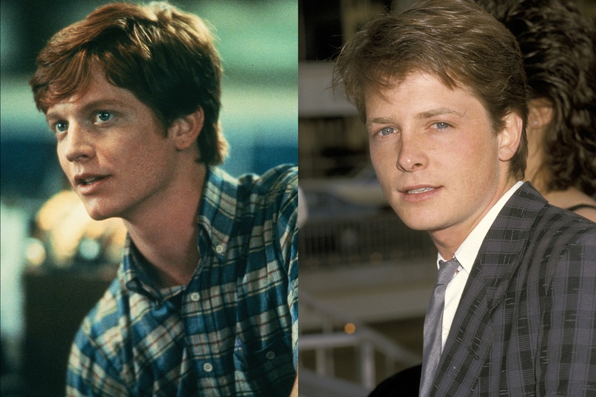 A split featuring Eric Stoltz and Michael J. Fox.