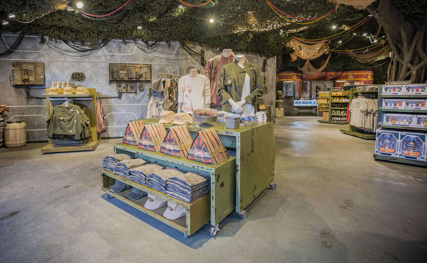 Interior of the new Star Wars: Galaxy's Edge merchandise store at Downtown Disney